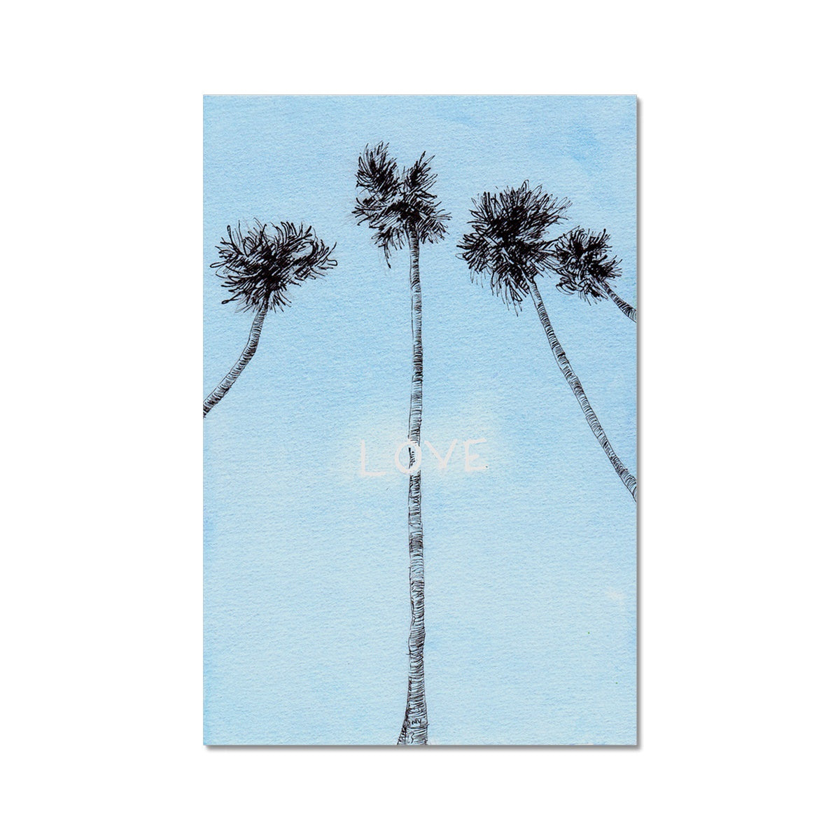 Line drawing with watercolour of lanky trees in Jardins do Palácio de Cristal (Crystal Palace Garden) with a summer vibe. Set within the sceneries of Porto.