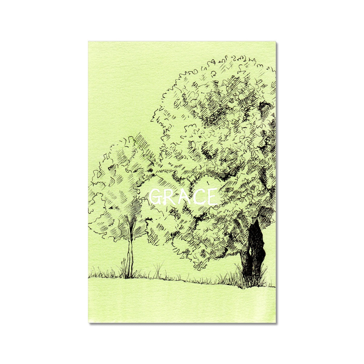 Image: Line drawing with watercolour of a peaceful, green nook at Parque da Cidade do Porto (Porto City Park).