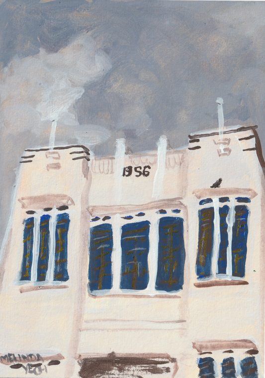 Painting of Eng Guan Chan office building in Penang with 1956 on the facade