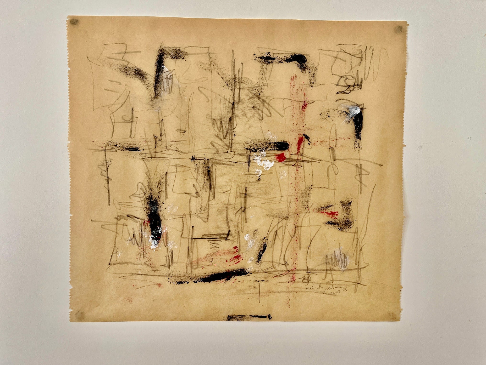 Intuitive Abstract artwork on a brown parchment paper by Melinda Yeoh Art