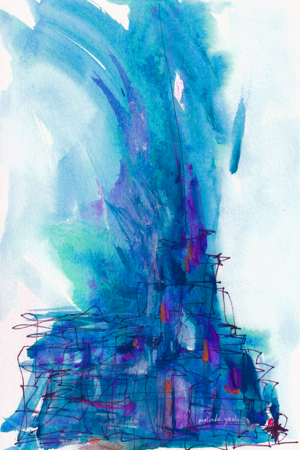 image: acrylic gouache and pen abstract painting blue and colourful