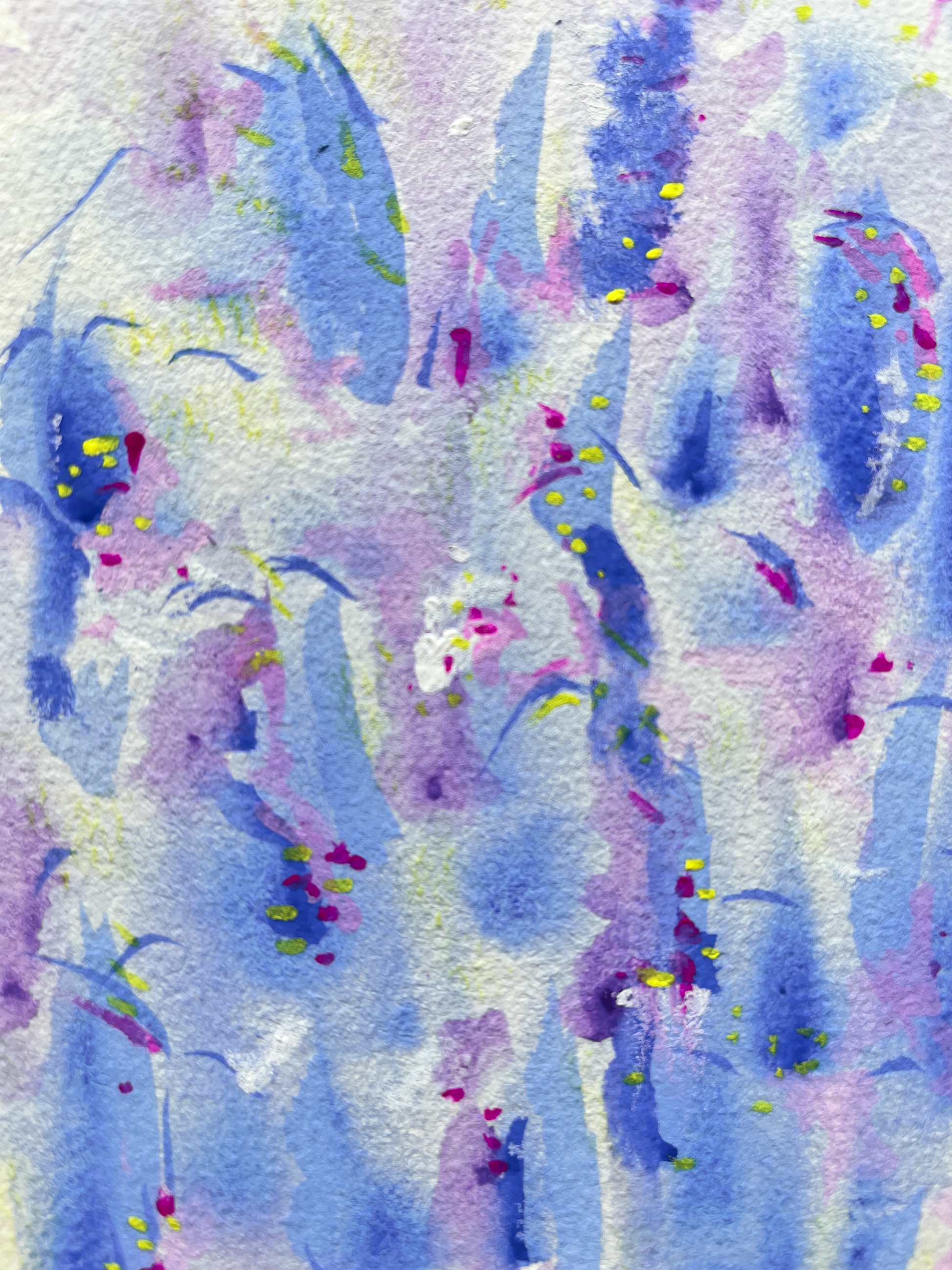 Abstract watercolor painting with blue, purple, and pink hues