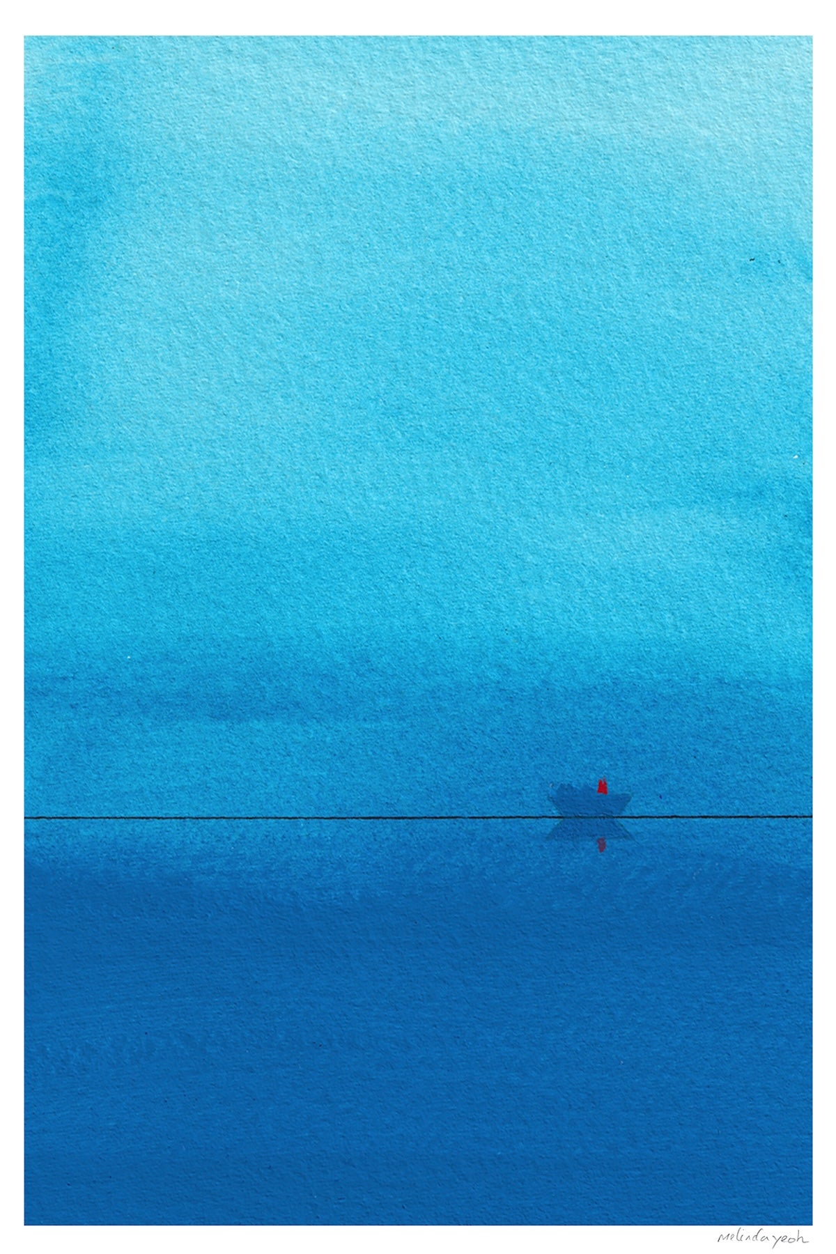 There Was A Great Calm – Semi-abstract giclee fine art print with deep blue tones, evoking peace and stillness.